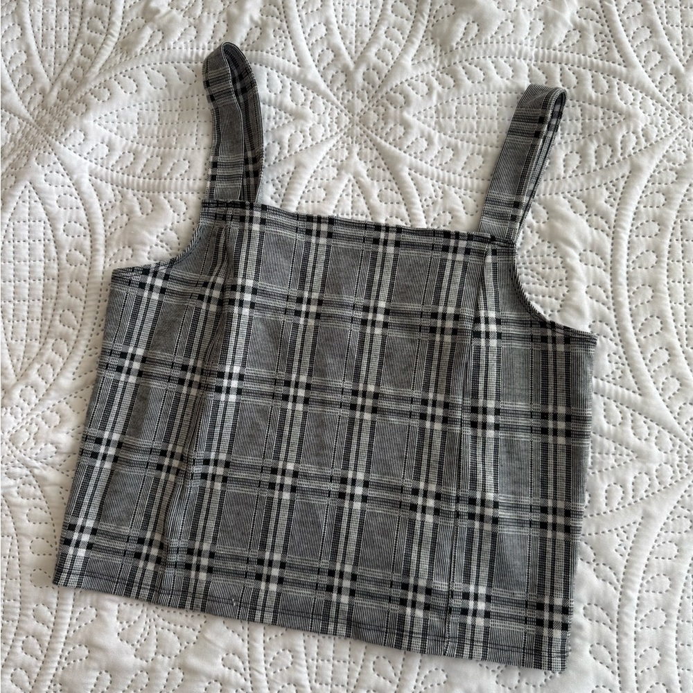 American Eagle Outfitters Black and Gray Plaid Top